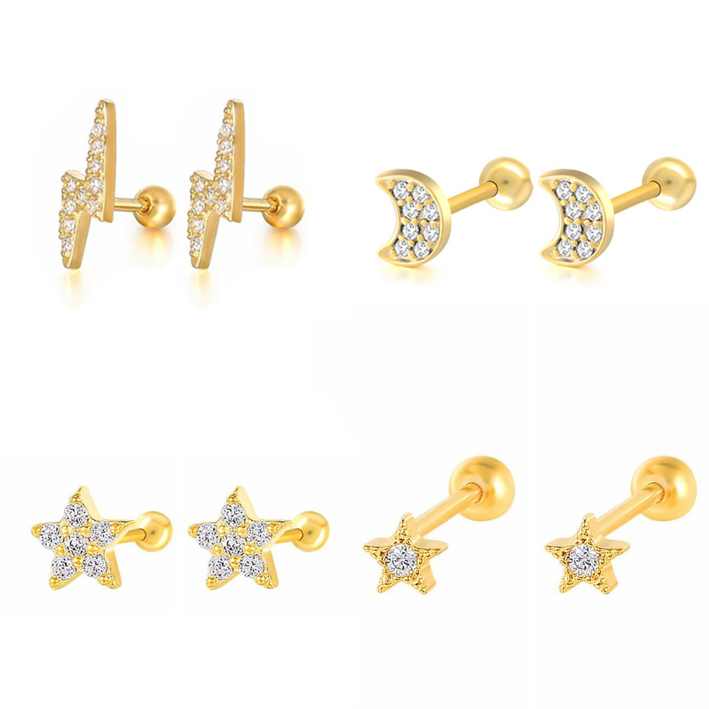 Helix Cartilage Ring - 1PC Star Moon Lightning Zircon Gold