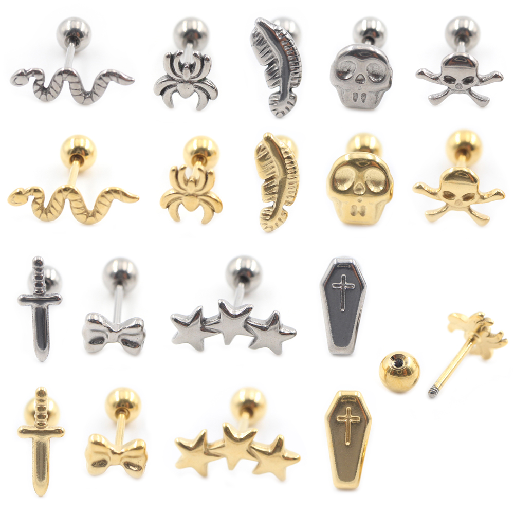 Helix Cartilage Ring - 2PC Titanium Cross Spider Snake Skull