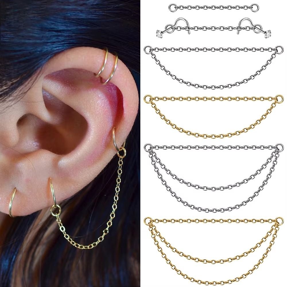 Body Jewelry Ear Piercing - Fashion Titanium Nose Chain Double Chain