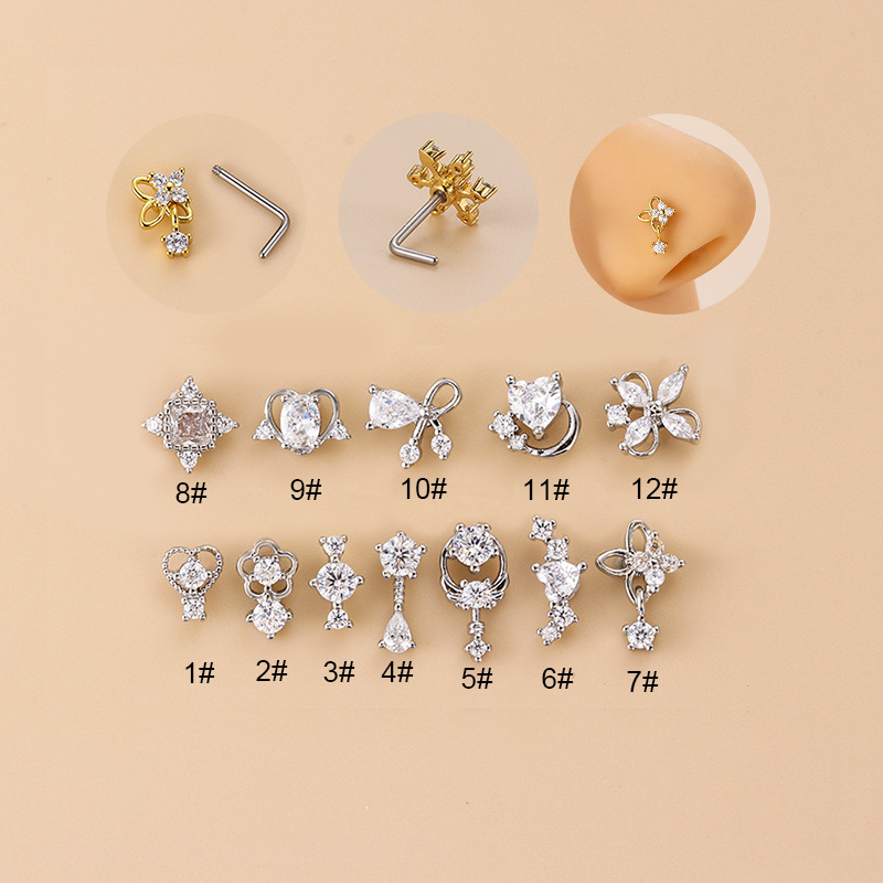 20G L-Shaped Cubic Zircon Nose - Body Jewelry Earrings review and price