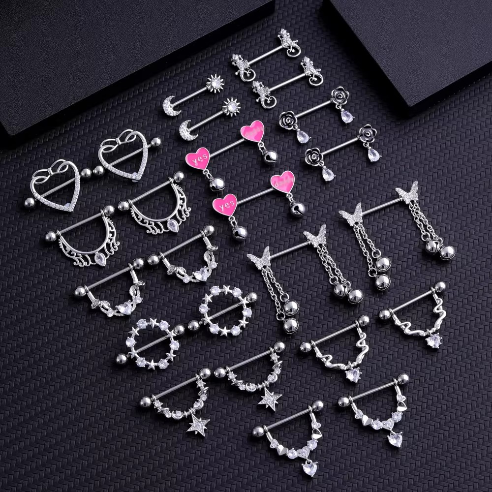2pcs Mixed-style Lettering Flo - Body Jewelry Nipple Rings review and price