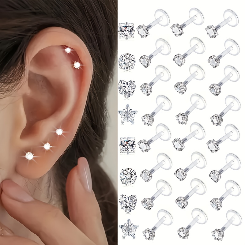 9pc Clear Lip Rings Studs Plas - Helix Cartilage Ring review and price