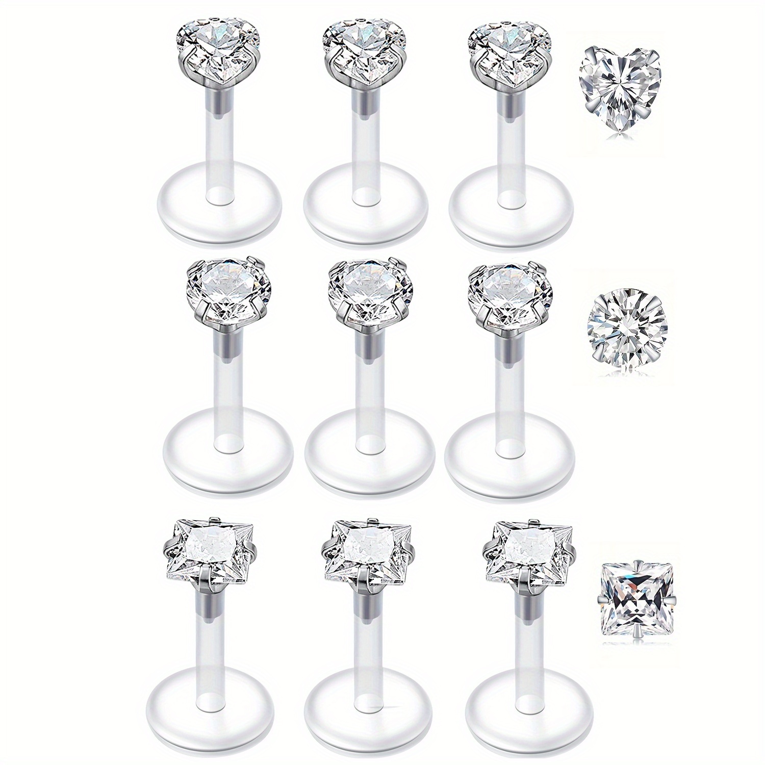 9pc Clear Lip Rings Studs Plas - Helix Cartilage Ring review and price