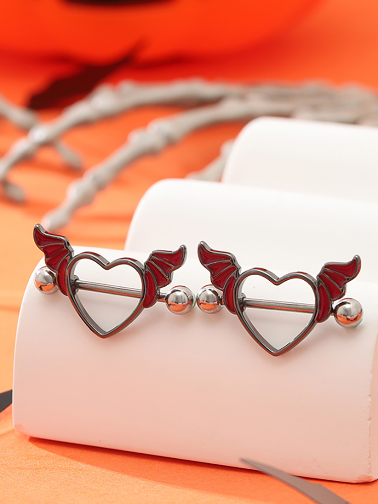 KUNIU2pcs Punk Dark Heart Wing - Body Jewelry Nipple Rings review and price