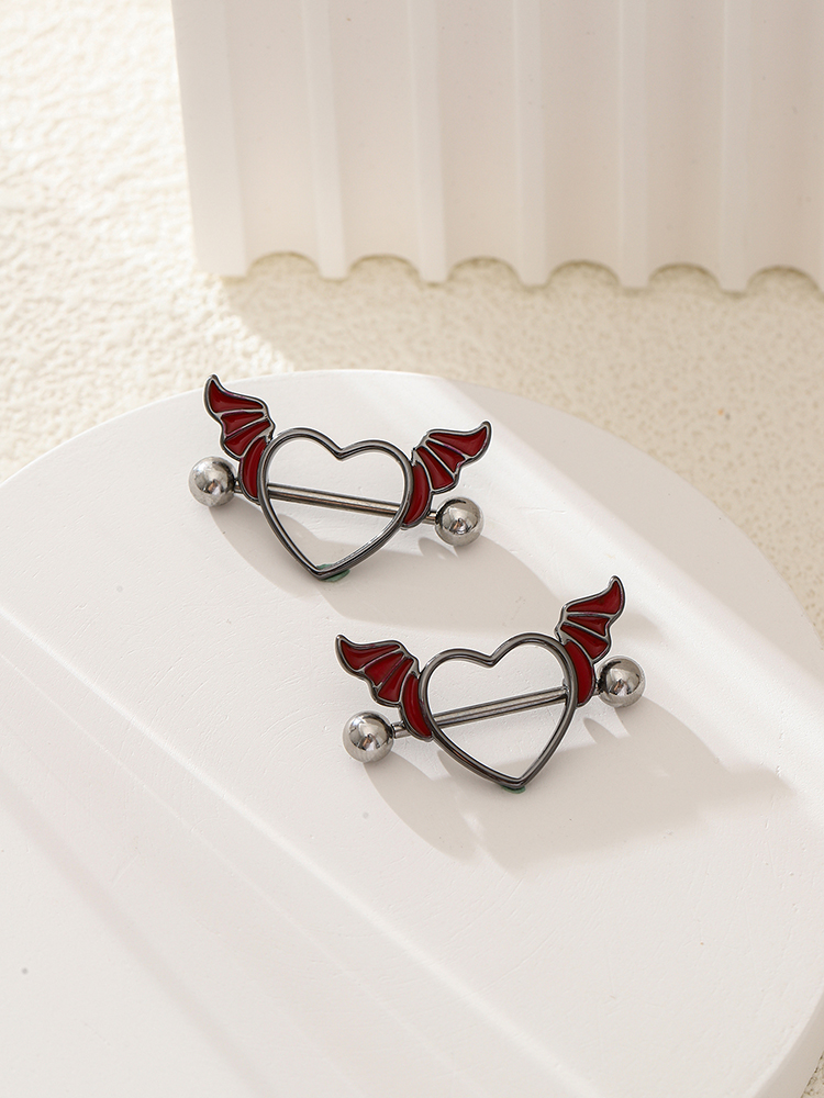 KUNIU2pcs Punk Dark Heart Wing - Body Jewelry Nipple Rings review and price